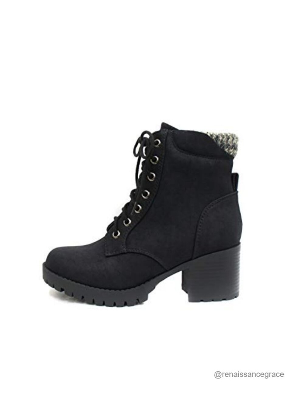 Single Lug Sole Chunky Heel Combat Ankle Boot Lace up Side Zipper